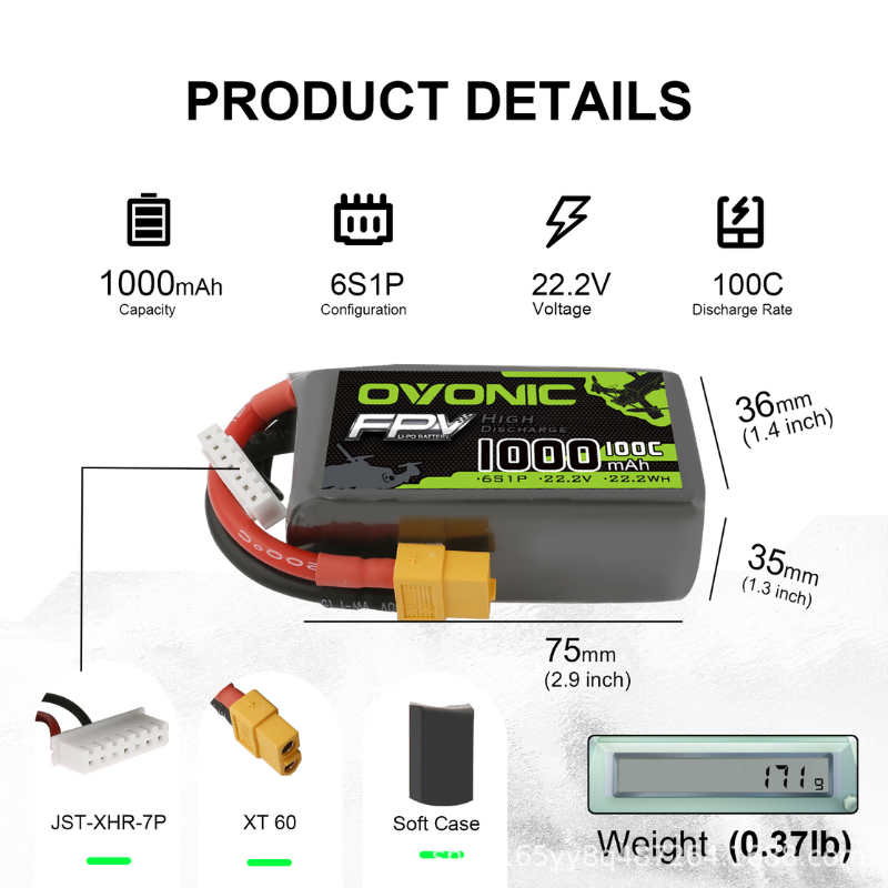 2 ชิ้น OVONIC 1000mAh 100C 22. - Drone Battery 6S บทวิจารณ์และราคา